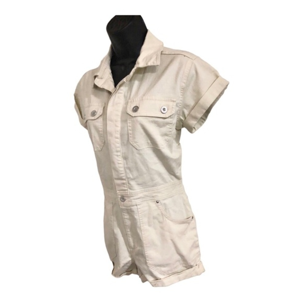 Jessica Simpson cream ecru stretch denim cuffed hem short romper‎ size small